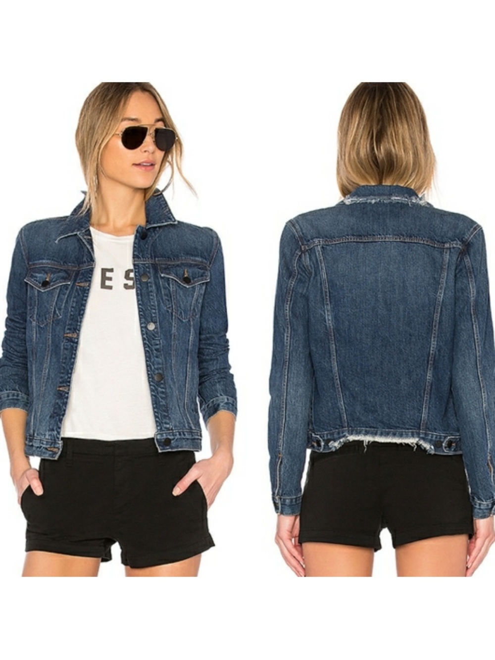 J Brand Classic Blue Denim Jean Jacket with Frayed Edge